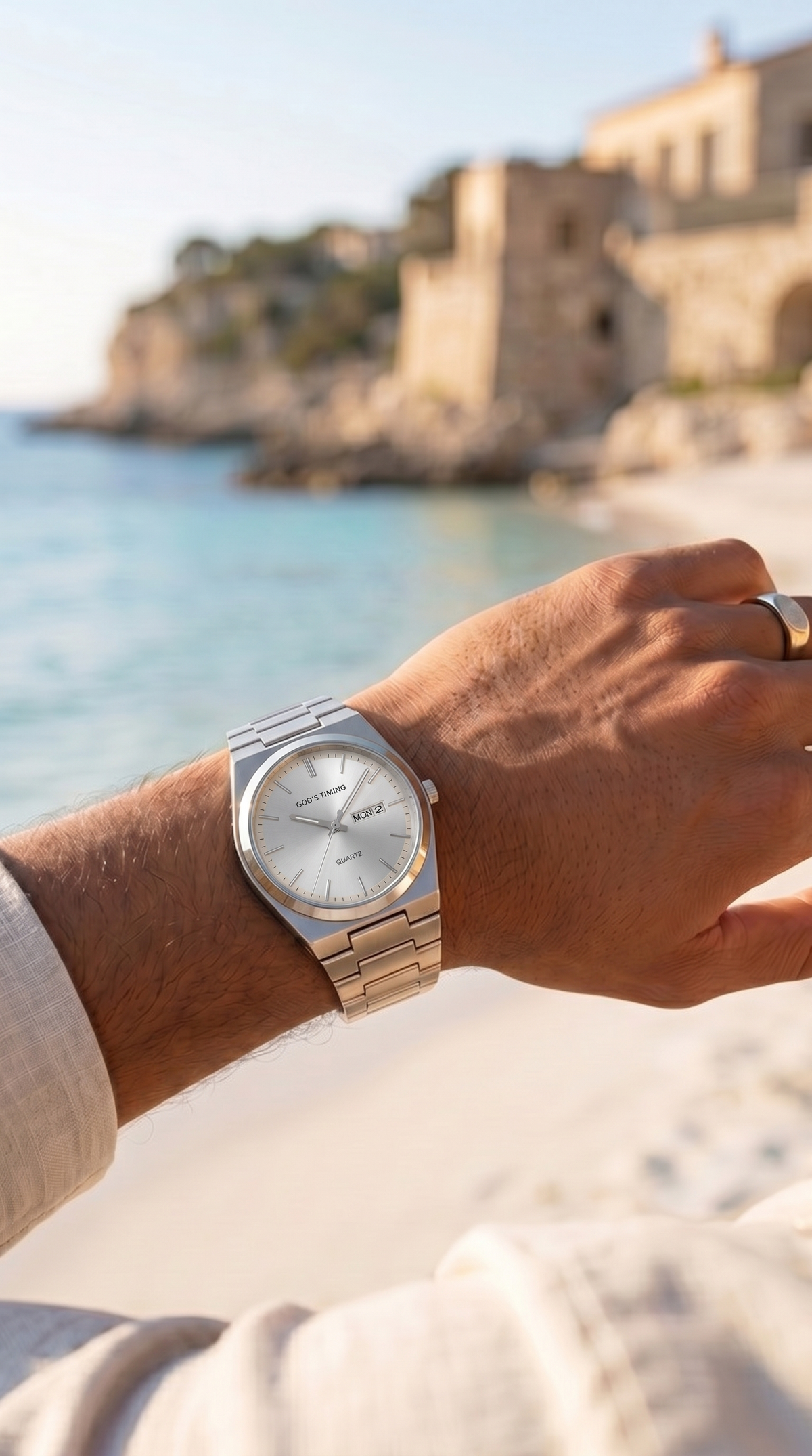 Havilah white watch worn on wrist